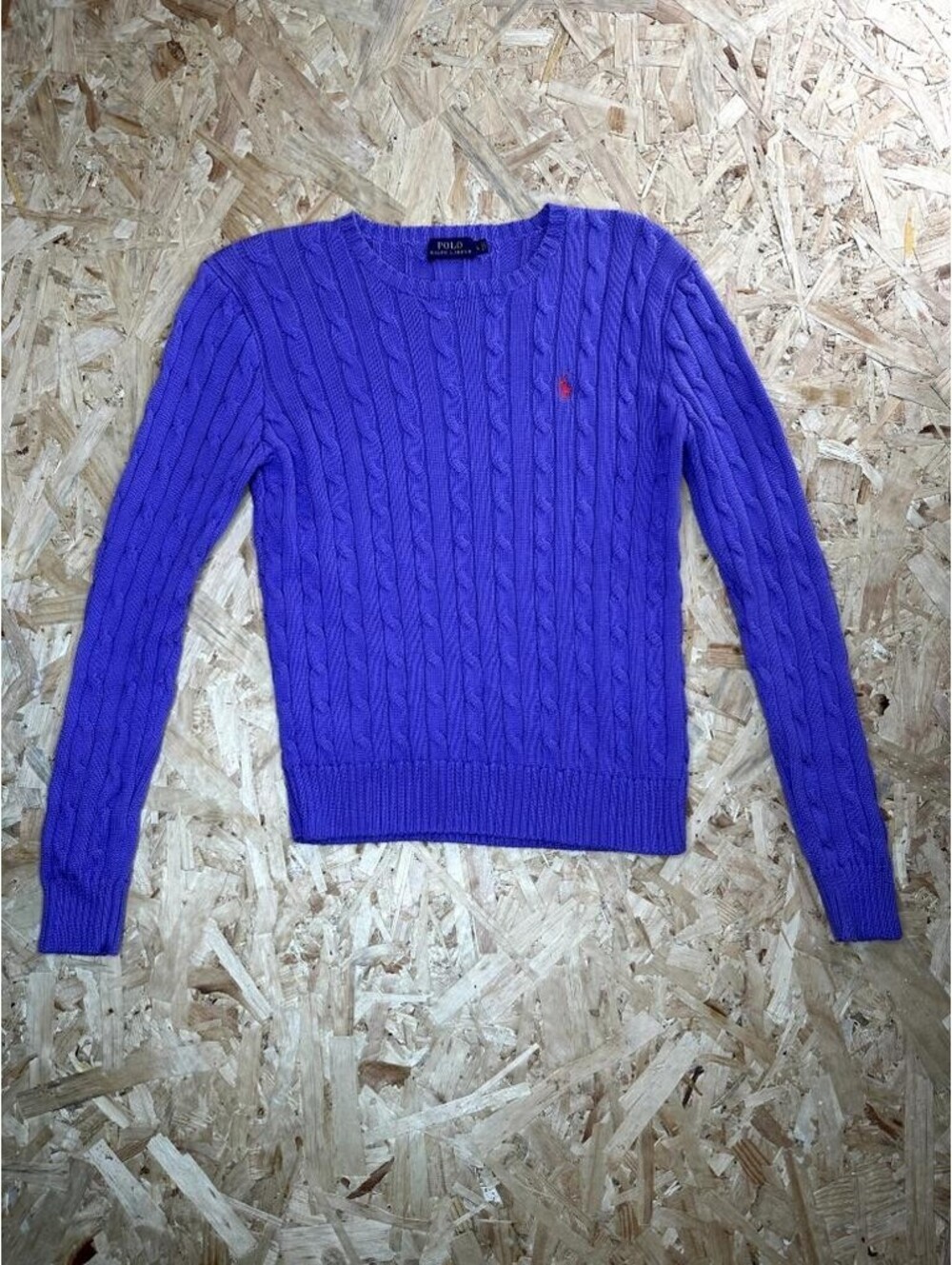 Polo Ralph Lauren Cable Knit Sweater Womens L Purple Cotton Crewneck
